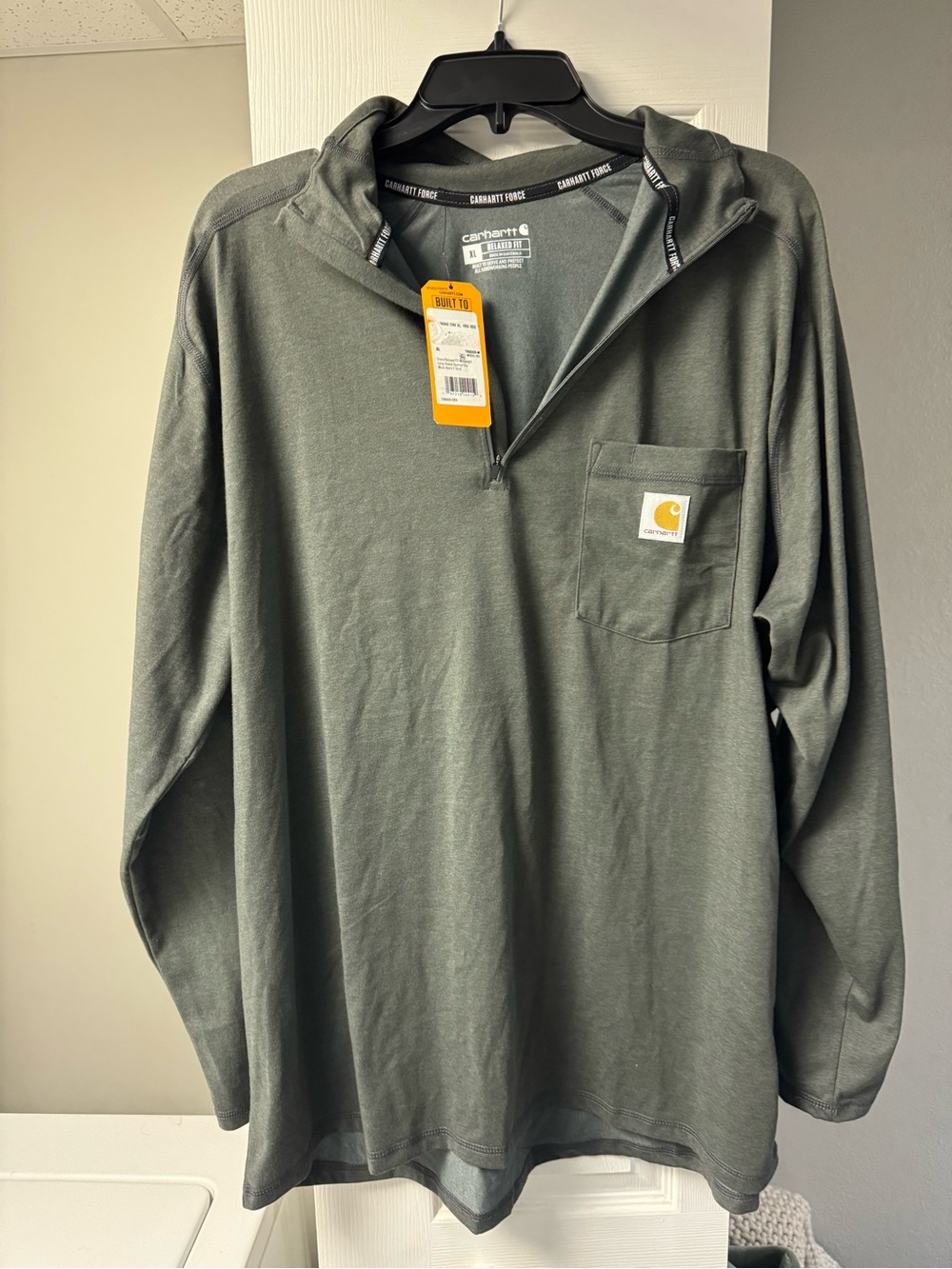 Carhartt Olive Green Quarter-Zip Hooded Pocket Shirt
